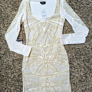 Bebe White and Gold Mini Dress
